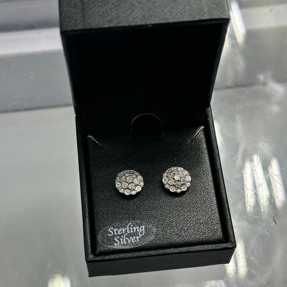 Sterling Silver Diamond Stud Earrings